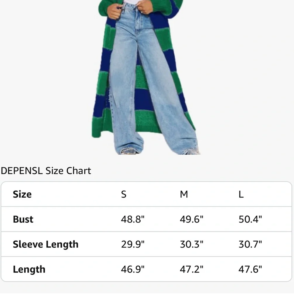 Blue and Green Striped Knit Long Cardigan - Picture 4 of 5